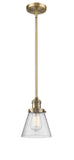 201S-BB-G64 Stem Hung 6" Brushed Brass Mini Pendant - Seedy Small Cone Glass - LED Bulb - Dimmensions: 6 x 6 x 8<br>Minimum Height : 18.25<br>Maximum Height : 42.25 - Sloped Ceiling Compatible: Yes