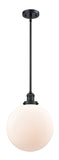 201S-BK-G201-12 Stem Hung 12" Matte Black Mini Pendant - Matte White Cased Beacon Glass - LED Bulb - Dimmensions: 12 x 12 x 15<br>Minimum Height : 24.25<br>Maximum Height : 48.25 - Sloped Ceiling Compatible: Yes