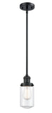 201S-BK-G312 Stem Hung 4.5" Matte Black Mini Pendant - Clear Dover Glass - LED Bulb - Dimmensions: 4.5 x 4.5 x 10.25<br>Minimum Height : 18.25<br>Maximum Height : 42.25 - Sloped Ceiling Compatible: Yes