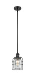 201S-BK-G54-CE Stem Hung 6" Matte Black Mini Pendant - Seedy Small Bell Cage Glass - LED Bulb - Dimmensions: 6 x 6 x 9<br>Minimum Height : 18.75<br>Maximum Height : 42.75 - Sloped Ceiling Compatible: Yes