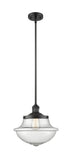 201S-BK-G544 Stem Hung 11.75" Matte Black Mini Pendant - Seedy Large Oxford Glass - LED Bulb - Dimmensions: 11.75 x 11.75 x 11.5<br>Minimum Height : 20.625<br>Maximum Height : 44.625 - Sloped Ceiling Compatible: Yes