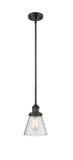 201S-BK-G64 Stem Hung 6" Matte Black Mini Pendant - Seedy Small Cone Glass - LED Bulb - Dimmensions: 6 x 6 x 8<br>Minimum Height : 18.25<br>Maximum Height : 42.25 - Sloped Ceiling Compatible: Yes