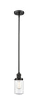 201S-OB-G312 Stem Hung 4.5" Oil Rubbed Bronze Mini Pendant - Clear Dover Glass - LED Bulb - Dimmensions: 4.5 x 4.5 x 10.25<br>Minimum Height : 18.25<br>Maximum Height : 42.25 - Sloped Ceiling Compatible: Yes