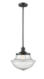 201S-OB-G544 Stem Hung 11.75" Oil Rubbed Bronze Mini Pendant - Seedy Large Oxford Glass - LED Bulb - Dimmensions: 11.75 x 11.75 x 11.5<br>Minimum Height : 20.625<br>Maximum Height : 44.625 - Sloped Ceiling Compatible: Yes