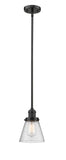 201S-OB-G64 Stem Hung 6" Oil Rubbed Bronze Mini Pendant - Seedy Small Cone Glass - LED Bulb - Dimmensions: 6 x 6 x 8<br>Minimum Height : 18.25<br>Maximum Height : 42.25 - Sloped Ceiling Compatible: Yes
