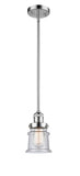 201S-PC-G184S Stem Hung 6.5" Polished Chrome Mini Pendant - Seedy Small Canton Glass - LED Bulb - Dimmensions: 6.5 x 6.5 x 10<br>Minimum Height : 18<br>Maximum Height : 42 - Sloped Ceiling Compatible: Yes