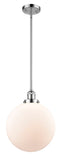 201S-PC-G201-12 Stem Hung 12" Polished Chrome Mini Pendant - Matte White Cased Beacon Glass - LED Bulb - Dimmensions: 12 x 12 x 15<br>Minimum Height : 24.25<br>Maximum Height : 48.25 - Sloped Ceiling Compatible: Yes