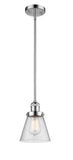 201S-PC-G64 Stem Hung 6" Polished Chrome Mini Pendant - Seedy Small Cone Glass - LED Bulb - Dimmensions: 6 x 6 x 8<br>Minimum Height : 18.25<br>Maximum Height : 42.25 - Sloped Ceiling Compatible: Yes