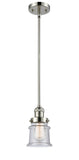 201S-PN-G184S Stem Hung 6.5" Polished Nickel Mini Pendant - Seedy Small Canton Glass - LED Bulb - Dimmensions: 6.5 x 6.5 x 10<br>Minimum Height : 18<br>Maximum Height : 42 - Sloped Ceiling Compatible: Yes