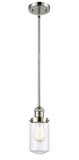 201S-PN-G312 Stem Hung 4.5" Polished Nickel Mini Pendant - Clear Dover Glass - LED Bulb - Dimmensions: 4.5 x 4.5 x 10.25<br>Minimum Height : 18.25<br>Maximum Height : 42.25 - Sloped Ceiling Compatible: Yes