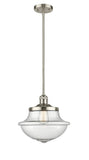 201S-PN-G544 Stem Hung 11.75" Polished Nickel Mini Pendant - Seedy Large Oxford Glass - LED Bulb - Dimmensions: 11.75 x 11.75 x 11.5<br>Minimum Height : 20.625<br>Maximum Height : 44.625 - Sloped Ceiling Compatible: Yes