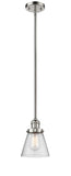 201S-PN-G64 Stem Hung 6" Polished Nickel Mini Pendant - Seedy Small Cone Glass - LED Bulb - Dimmensions: 6 x 6 x 8<br>Minimum Height : 18.25<br>Maximum Height : 42.25 - Sloped Ceiling Compatible: Yes