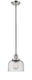 201S-PN-G74 Stem Hung 8" Polished Nickel Mini Pendant - Seedy Large Bell Glass - LED Bulb - Dimmensions: 8 x 8 x 10<br>Minimum Height : 18.25<br>Maximum Height : 42.25 - Sloped Ceiling Compatible: Yes