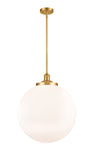 1-Light 18" Satin Gold Pendant - Matte White Cased Beacon Glass LED
