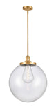 1-Light 16" Satin Gold Pendant - Clear Beacon Glass LED