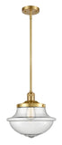 201S-SG-G544 Stem Hung 11.75" Satin Gold Mini Pendant - Seedy Large Oxford Glass - LED Bulb - Dimmensions: 11.75 x 11.75 x 11.5<br>Minimum Height : 20.625<br>Maximum Height : 44.625 - Sloped Ceiling Compatible: Yes