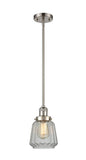 201S-SN-G142 Stem Hung 7" Brushed Satin Nickel Mini Pendant - Clear Chatham Glass - LED Bulb - Dimmensions: 7 x 7 x 8<br>Minimum Height : 19.25<br>Maximum Height : 43.25 - Sloped Ceiling Compatible: Yes