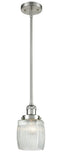 Stem Hung 5.5" Brushed Satin Nickel Mini Pendant - Thick Clear Halophane Colton Glass LED