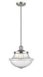201S-SN-G544 Stem Hung 11.75" Brushed Satin Nickel Mini Pendant - Seedy Large Oxford Glass - LED Bulb - Dimmensions: 11.75 x 11.75 x 11.5<br>Minimum Height : 20.625<br>Maximum Height : 44.625 - Sloped Ceiling Compatible: Yes