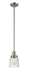 201S-SN-G54 Stem Hung 5" Brushed Satin Nickel Mini Pendant - Seedy Small Bell Glass - LED Bulb - Dimmensions: 5 x 5 x 10<br>Minimum Height : 18.25<br>Maximum Height : 42.25 - Sloped Ceiling Compatible: Yes