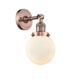 1-Light 6" Brushed Satin Nickel Sconce - Matte White Cased Beacon Glass LED