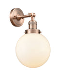 1-Light 8" Brushed Satin Nickel Sconce - Matte White Cased Beacon Glass LED