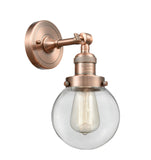 1-Light 6" Brushed Satin Nickel Sconce - Clear Beacon Glass LED