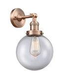 1-Light 8" Brushed Satin Nickel Sconce - Clear Beacon Glass LED