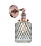 203-AC-G262 1-Light 6" Antique Copper Sconce - Vintage Wire Mesh Stanton Glass - LED Bulb - Dimmensions: 6 x 8 x 14 - Glass Up or Down: Yes