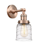 203-AC-G513 1-Light 5" Antique Copper Sconce - Clear Deco Swirl Small Bell Glass - LED Bulb - Dimmensions: 5 x 7 x 10 - Glass Up or Down: Yes