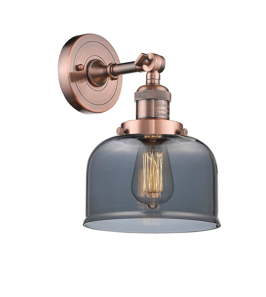 1-Light 8" Antique Copper Sconce - Plated Smoke Large Bell Glass LED