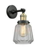 203-BAB-G142 1-Light 7" Black Antique Brass Sconce - Clear Chatham Glass - LED Bulb - Dimmensions: 7 x 9 x 12 - Glass Up or Down: Yes