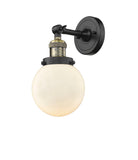203-BAB-G201-6 1-Light 6" Black Antique Brass Sconce - Matte White Cased Beacon Glass - LED Bulb - Dimmensions: 6 x 8 x 12 - Glass Up or Down: Yes