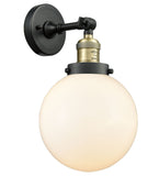 203-BAB-G201-8 1-Light 8" Black Antique Brass Sconce - Matte White Cased Beacon Glass - LED Bulb - Dimmensions: 8 x 9.125 x 14 - Glass Up or Down: Yes