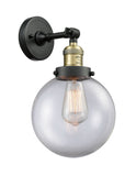 203-BAB-G202-8 1-Light 8" Black Antique Brass Sconce - Clear Beacon Glass - LED Bulb - Dimmensions: 8 x 9.125 x 14 - Glass Up or Down: Yes