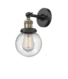 203-BAB-G204-6 1-Light 6" Black Antique Brass Sconce - Seedy Beacon Glass - LED Bulb - Dimmensions: 6 x 8 x 12 - Glass Up or Down: Yes