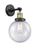 203-BAB-G204-8 1-Light 8" Black Antique Brass Sconce - Seedy Beacon Glass - LED Bulb - Dimmensions: 8 x 9.125 x 14 - Glass Up or Down: Yes