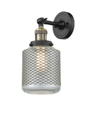 203-BAB-G262 1-Light 6" Black Antique Brass Sconce - Vintage Wire Mesh Stanton Glass - LED Bulb - Dimmensions: 6 x 8 x 14 - Glass Up or Down: Yes
