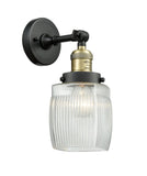 203-BAB-G302 1-Light 5.5" Black Antique Brass Sconce - Thick Clear Halophane Colton Glass - LED Bulb - Dimmensions: 5.5 x 7 x 11 - Glass Up or Down: Yes