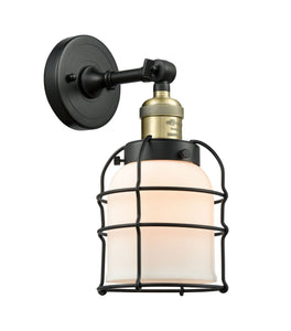 1-Light 6" Matte Black Sconce - Matte White Cased Small Bell Cage Glass LED