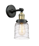 203-BAB-G513 1-Light 5" Black Antique Brass Sconce - Clear Deco Swirl Small Bell Glass - LED Bulb - Dimmensions: 5 x 7 x 10 - Glass Up or Down: Yes