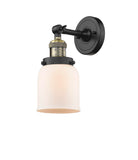 203-BAB-G51 1-Light 5" Black Antique Brass Sconce - Matte White Cased Small Bell Glass - LED Bulb - Dimmensions: 5 x 7 x 10 - Glass Up or Down: Yes