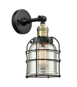 1-Light 6" Matte Black Sconce - Silver Plated Mercury Small Bell Cage Glass LED