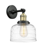 203-BAB-G713 1-Light 8" Black Antique Brass Sconce - Clear Deco Swirl Large Bell Glass - LED Bulb - Dimmensions: 8 x 9.375 x 12 - Glass Up or Down: Yes