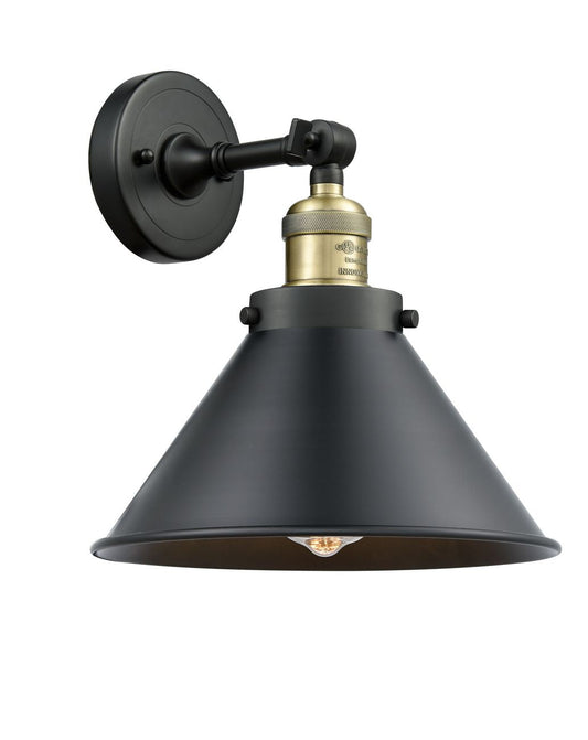 203-BAB-M10-BK 1-Light 10" Black Antique Brass Sconce - Matte Black Briarcliff Shade - LED Bulb - Dimmensions: 10 x 11 x 8 - Glass Up or Down: Yes