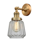 203-BB-G142 1-Light 7" Brushed Brass Sconce - Clear Chatham Glass - LED Bulb - Dimmensions: 7 x 9 x 12 - Glass Up or Down: Yes