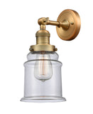 203-BB-G182 1-Light 6.5" Brushed Brass Sconce - Clear Canton Glass - LED Bulb - Dimmensions: 6.5 x 9 x 11 - Glass Up or Down: Yes