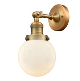 203-BB-G201-6 1-Light 6" Brushed Brass Sconce - Matte White Cased Beacon Glass - LED Bulb - Dimmensions: 6 x 8 x 12 - Glass Up or Down: Yes
