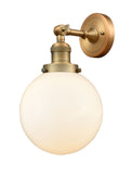 203-BB-G201-8 1-Light 8" Brushed Brass Sconce - Matte White Cased Beacon Glass - LED Bulb - Dimmensions: 8 x 9.125 x 14 - Glass Up or Down: Yes