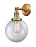 203-BB-G202-8 1-Light 8" Brushed Brass Sconce - Clear Beacon Glass - LED Bulb - Dimmensions: 8 x 9.125 x 14 - Glass Up or Down: Yes